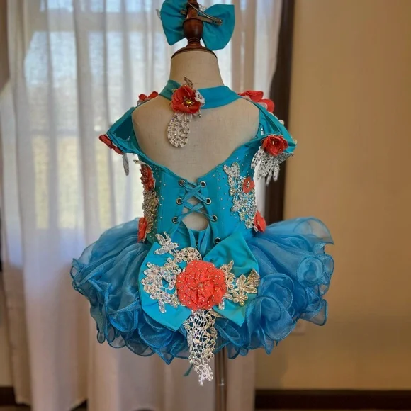 Floral Blue and coral pageant dress Floral Blue and coral pageant dress